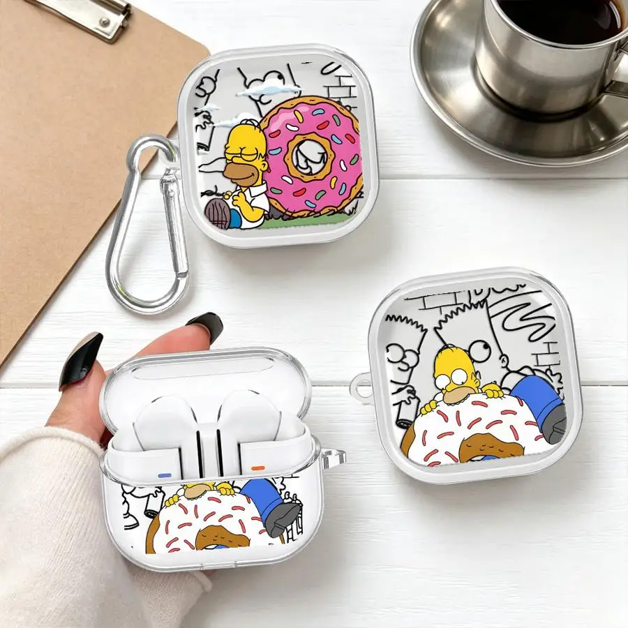 Cartoon The Simpsons Transparente Kopfhörerhüllen mit Haken für Redmi Galaxy Buds 8Active 5 7 6Active 8 Lite 6 Pro