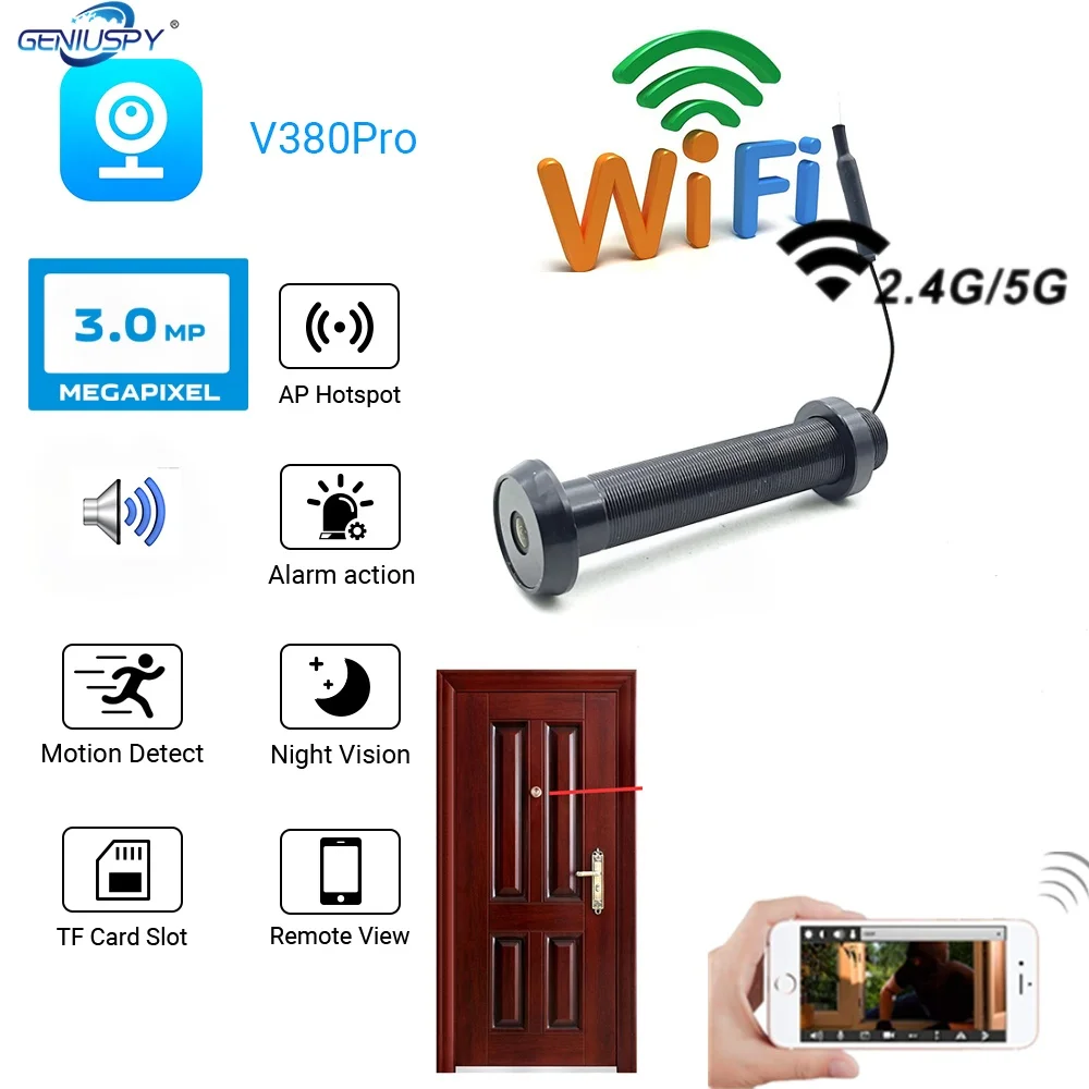 

5G 2.4G Wifi 16mm Smallest 3MP HD V380pro Home Digital Viewer Peepholes Door Camera Eye WiFi IR Night Vision Door Eye Camera Ir