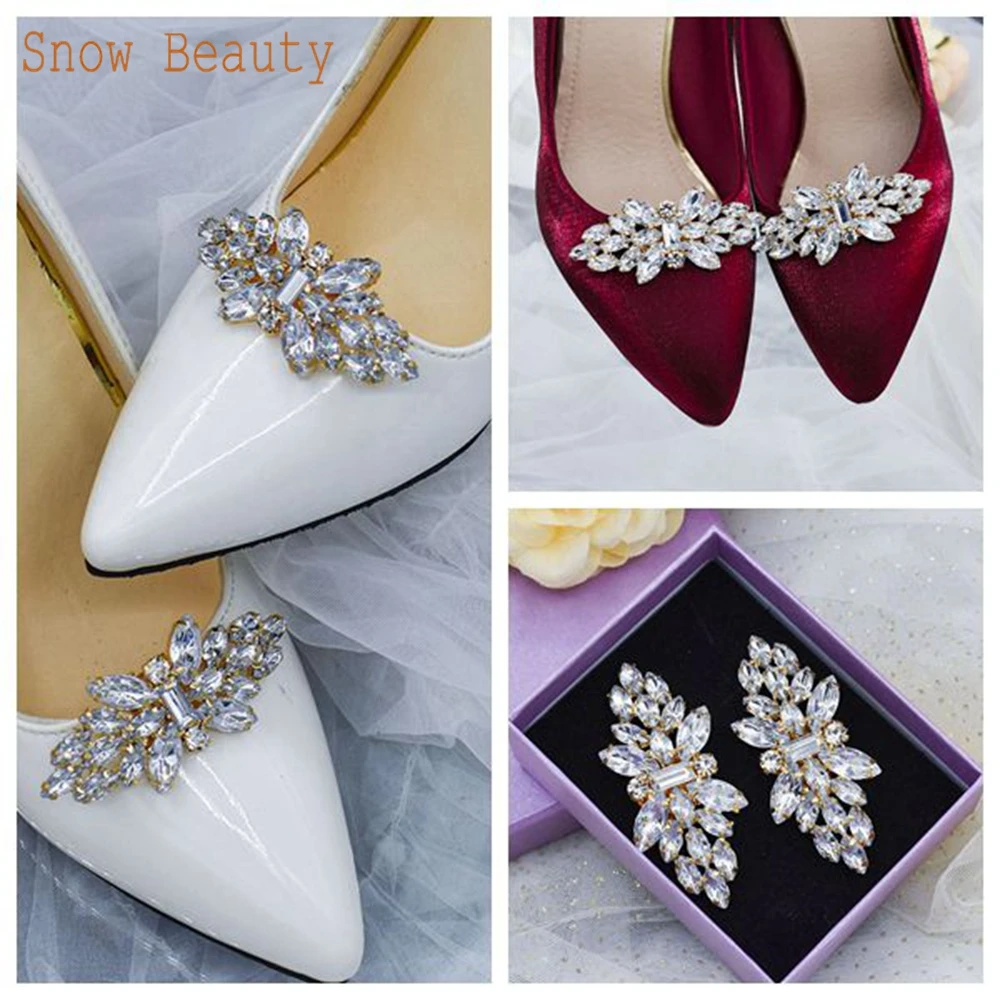 G18 2pcs Rhinestone Bridal Shoes Clips Women High Heel Decoration Shoes Decorative Charm Shoes Buckle Wedding Shoe Accessories