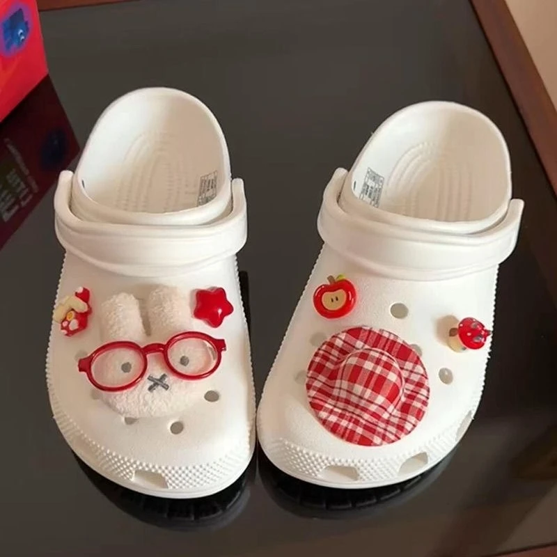 مجموعة أرنب الطماطم من مينيسو مع نظارات من الراتنج للأحذية، إكسسوارات تزيين أحذية قطيفة لطيفة قابلة للإزالة على طراز عطلة الشاطئ