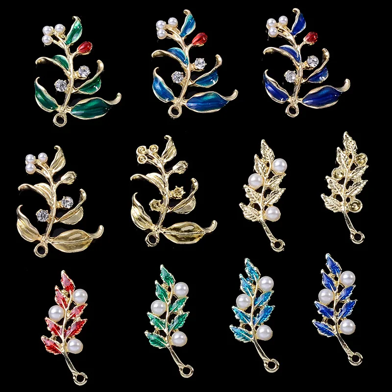 

50pc Wholesale High Quality Fashion Gold Color Enameled Branch charm Oil drop pendant For DIY Head Jewelry Accessories Wholesale