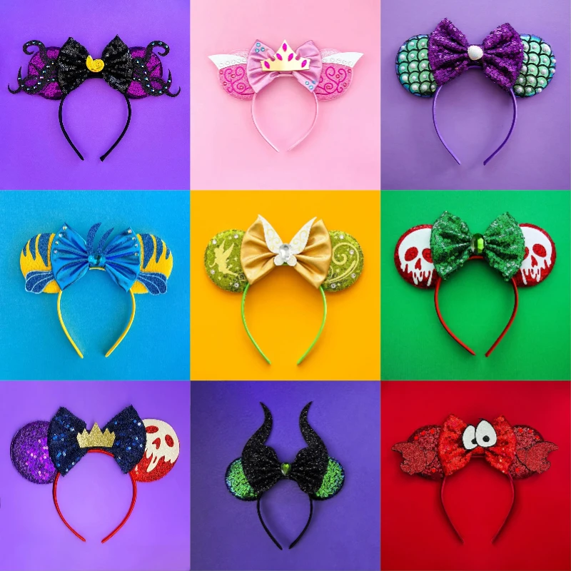 

Disney Little Mermaid Ears Headbands Girl Cartoon Anime Princess Hairbands Women Sequins Bow Hair Accessories Kids Friends Party