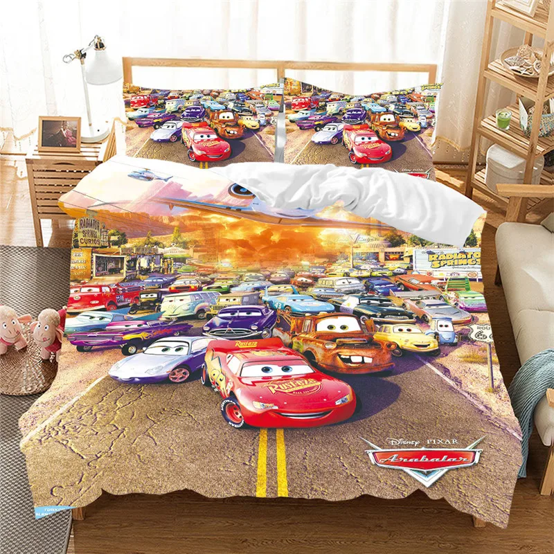 Disney Red Lightning McQueen-Juego de cama de coche para niños, decoración de dormitorio, juego de funda nórdica King, regalo para niños