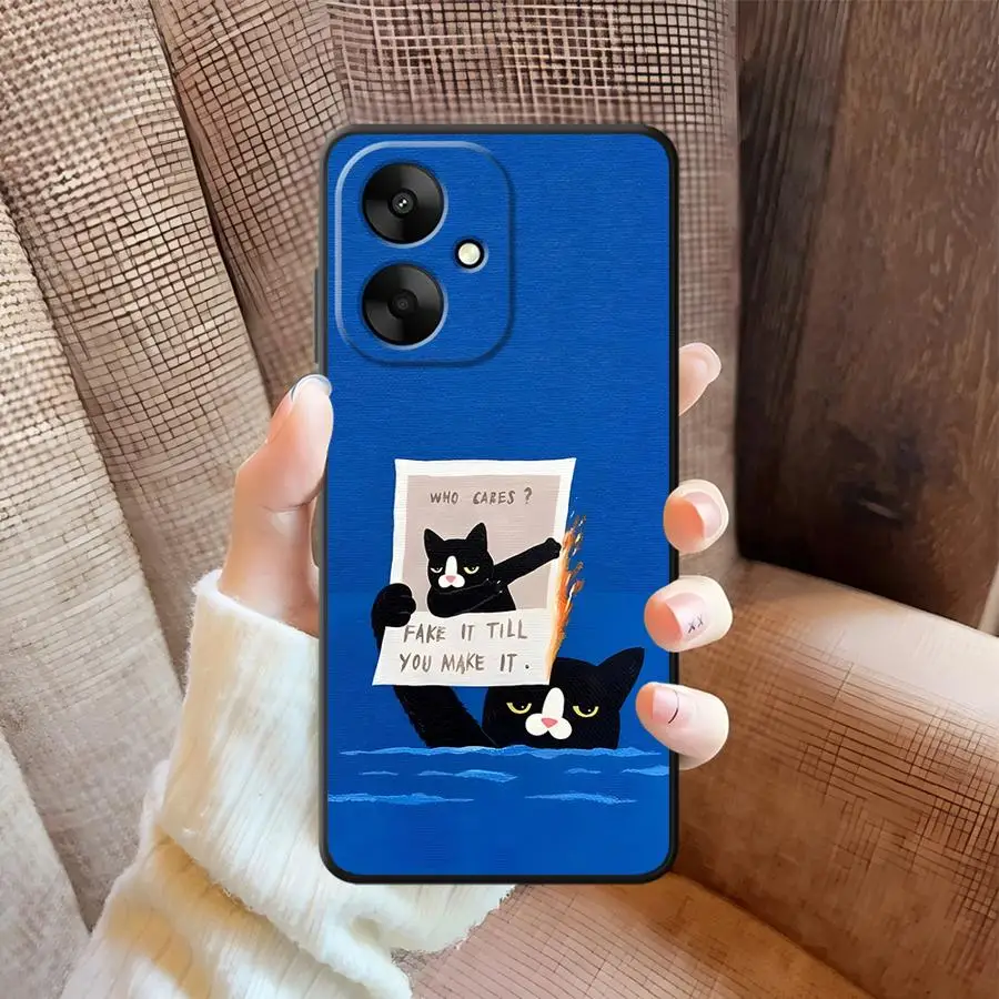 حافظة لهاتف شاومي ريدمي 10 K40 K50 Gaming 9A 9C K60 9T A1 A2 Plus 13C 12C 12 A5 غطاء خلفي ناعم قطة سوداء لطيفة #4