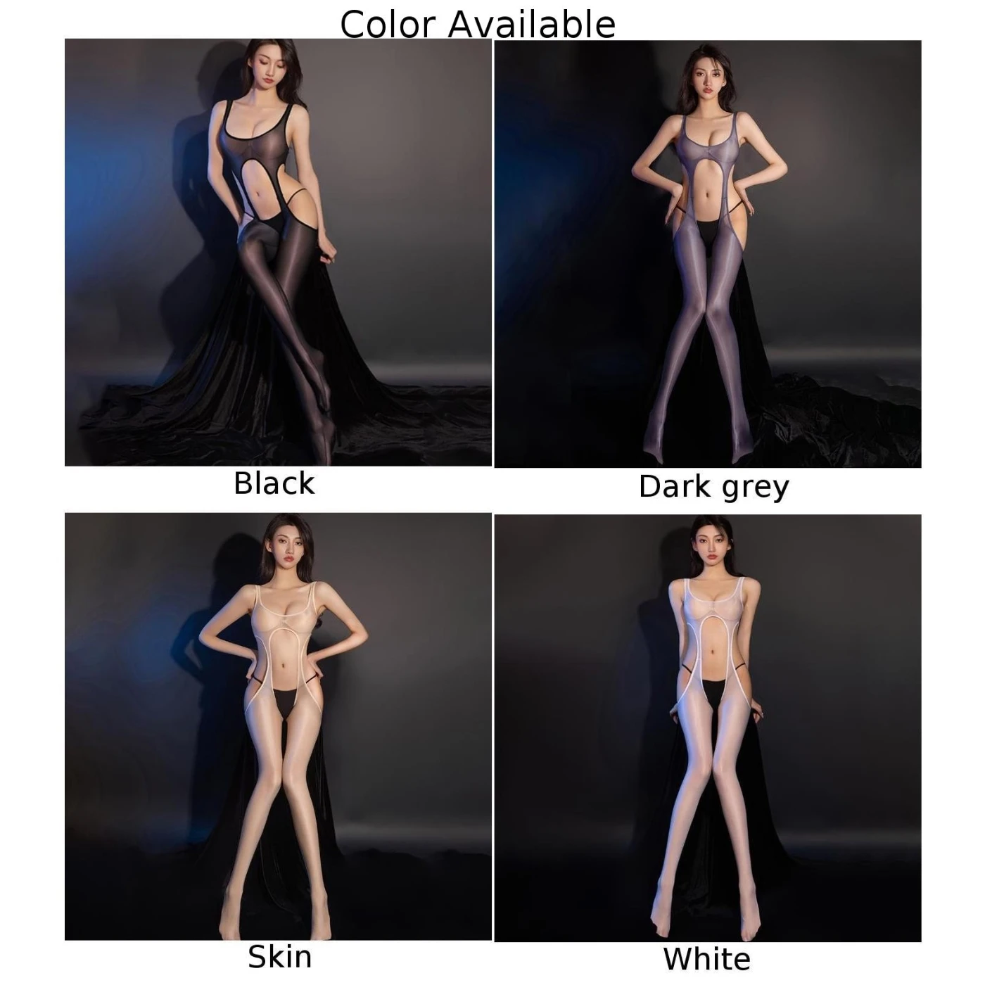 Oil Glossy Shiny Sexy Tight Bodystocking Open Crotch Bodysuit Hollow Out OnePiece Body Stockings Leotard See Through Tights