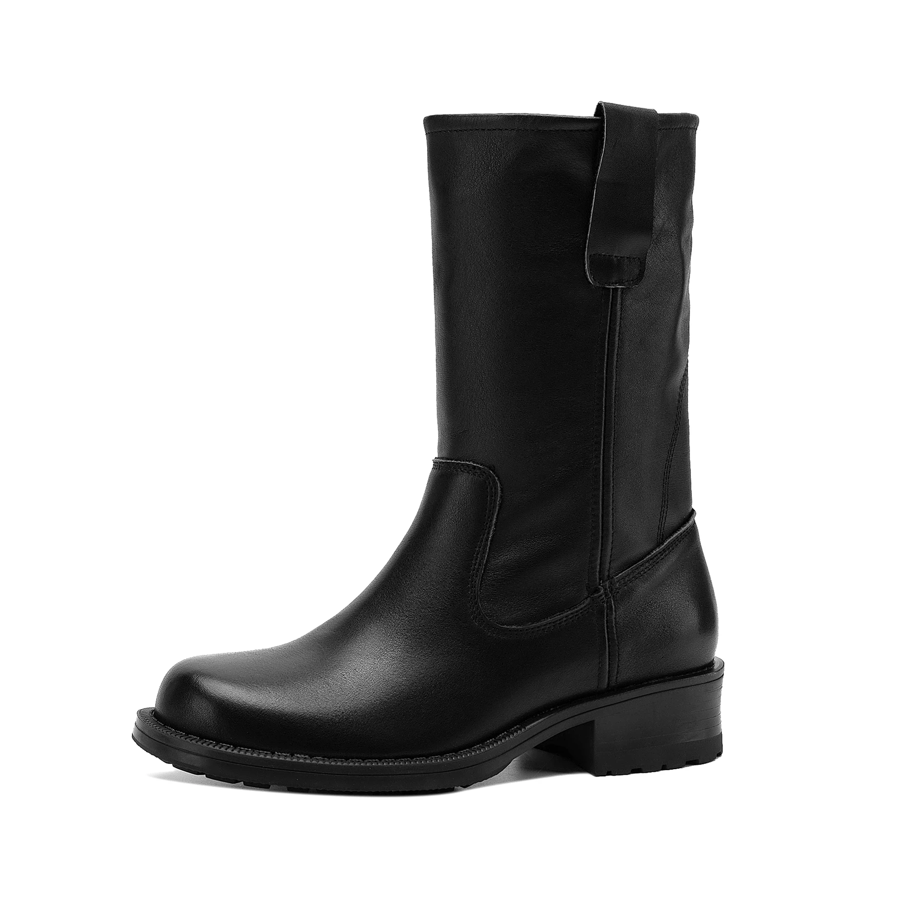 Cow Leather Med Heels Modern Western Motorcycles Boots Warm Winter Autumn Shoes Dating Casual Brand Western Women Mid-calf Boots