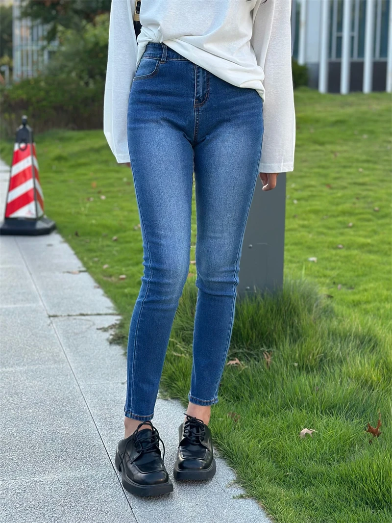 

Slimming High Waist Skinny Jeans Women's High Waist Micro Stretch Denim Capri Pants Korean Style Washed out Autumn Jeans