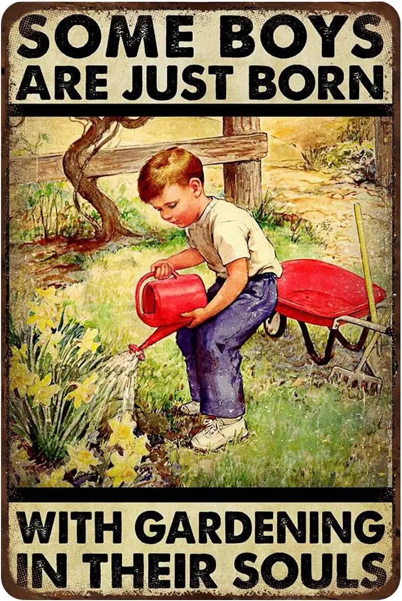 Metal Sign Gardening Boy Some Boys are Just Born with Gardening Vintage Kitchen Signs Wall Decor Aluminum Signs for Home