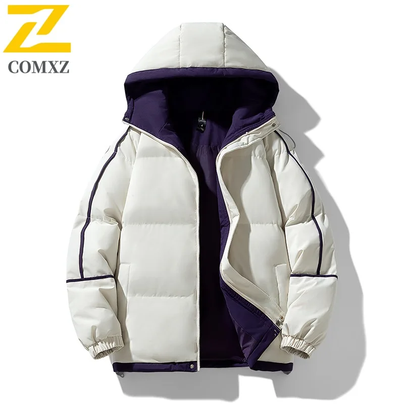 COMXZ 2025 Winter Men Fleece Lined Jacket Spring Autumn American Style Waterproof  Windproof Hooded Outdoor Sports Casual Coat