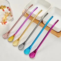 (1pcs) Steel Flower Tea Yerba Mate Tea Straw 18cm Spoon Stirrer Filter