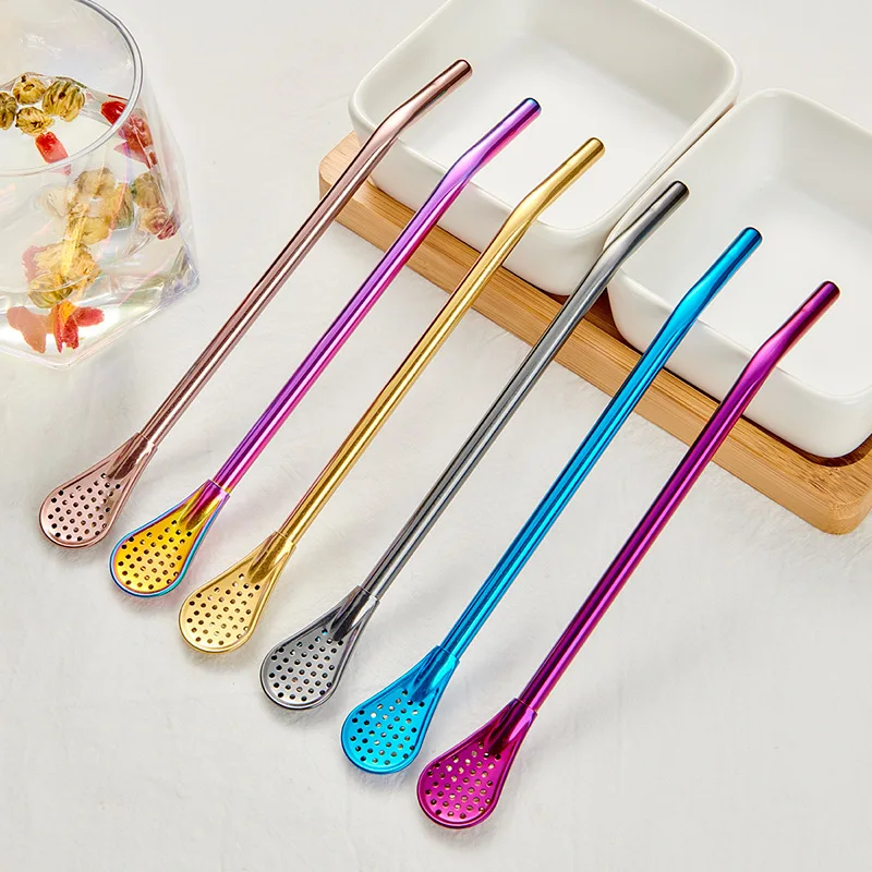 Steel Flower Tea Yerba Mate Tea Straw 18cm Spoon Stirrer Filter