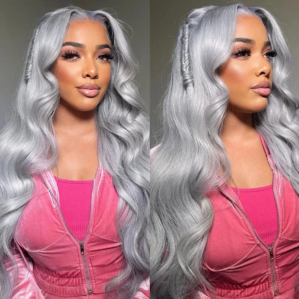 Grey Body Wave Human Hair Wig 13x4 HD Transparent Lace Frontal Wig Brazilian Silver Grey Lace Front Wig Pre Plucked Remy Hair - Image 2