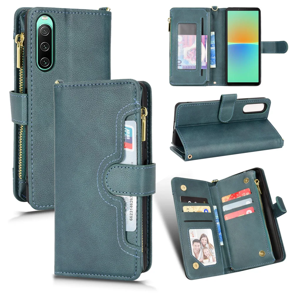 

Wallet Zipper Flip Leather Case For SONY Xperia 10 5 1 II III IV V Cases Card Slot Lanyard Zipper Wallet Phone Case
