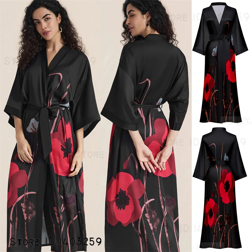 

Свадебный халат невесты с цветочным принтом, ночная рубашка, кимоно с короткими рукавами, халат, сексуальное шелковое атласное ночное платье, свободное пеньюар, домашнее платье