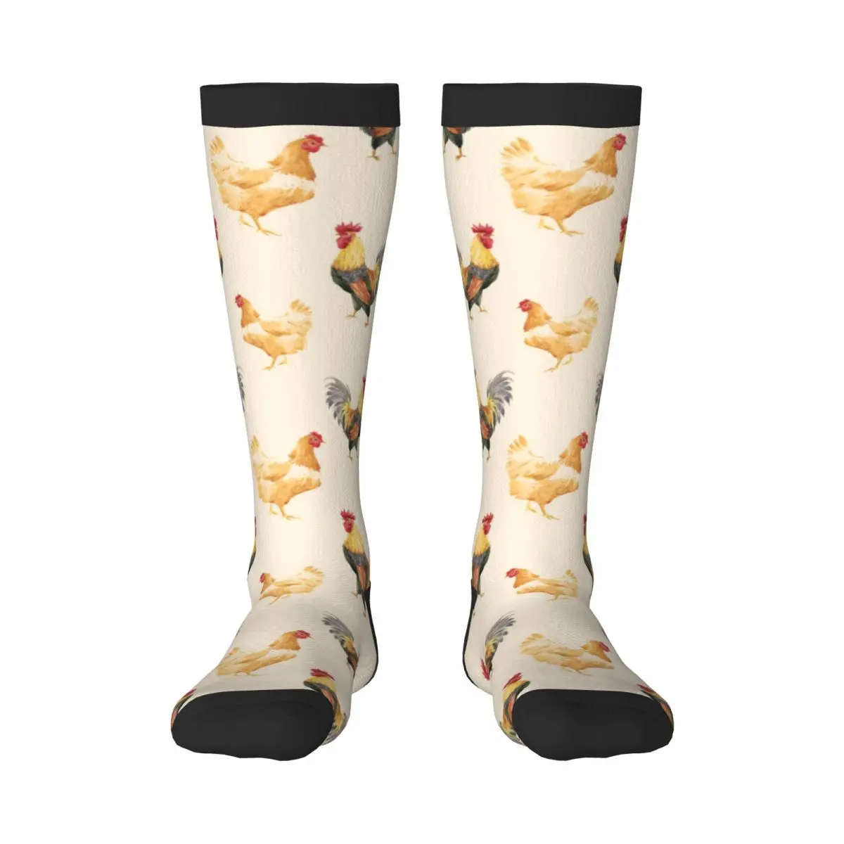 Watercolor Rooster Pattern Unisex High Socks for Men Women Autumn Winter