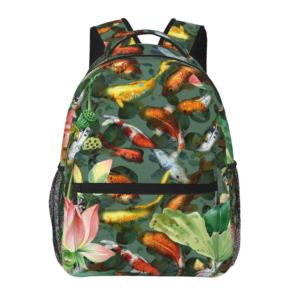 Japan Koi Carp Fish In Lotus Pond Backpack For Teenagers Boys Student School Bags Unisex Laptop backpack Travel Shoulder Bag