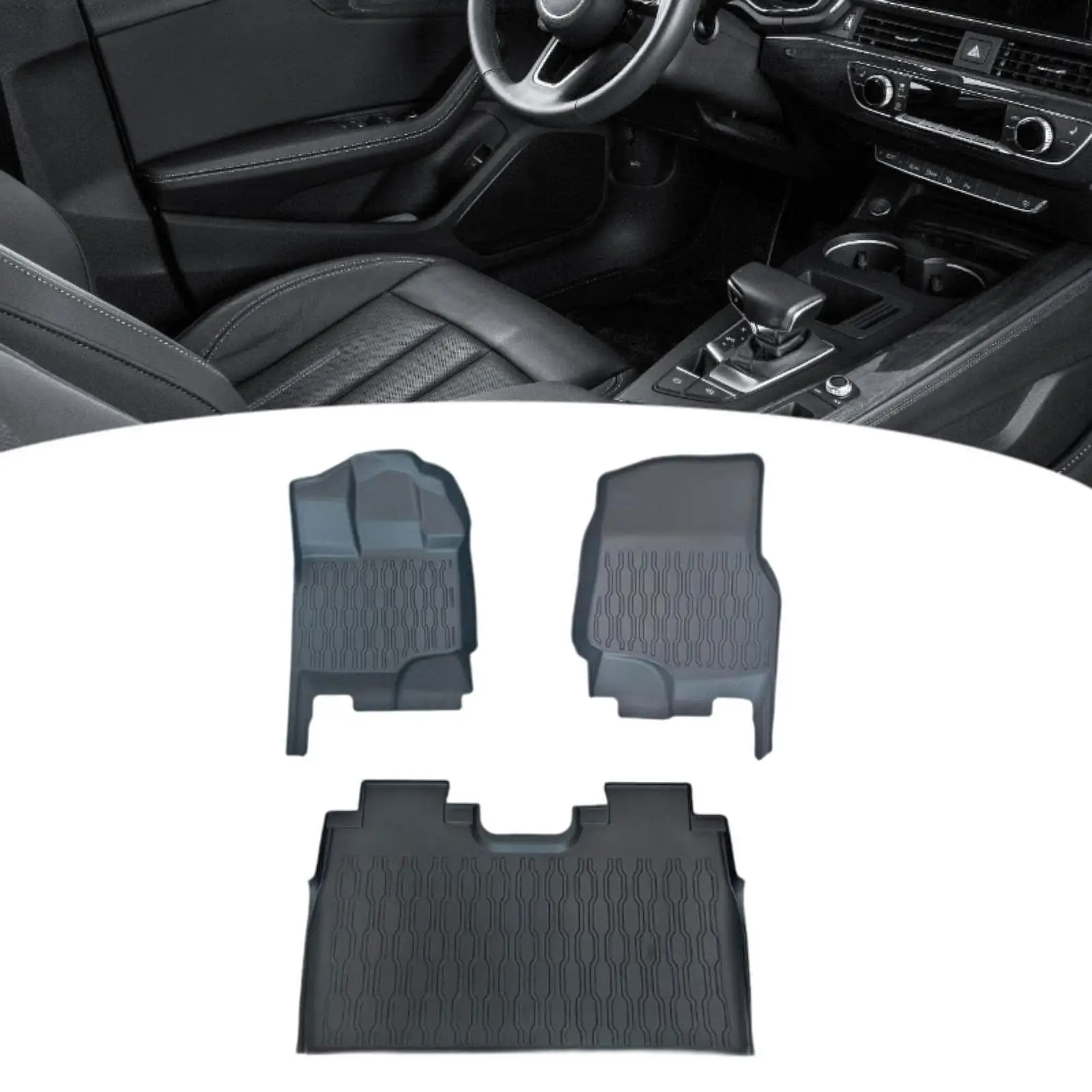 3Pcs Floor Mats Set Black Accessory Front and Rear for Ford F-150 2015-2022 Easily Install Anti Slip Lightweight Waterproof