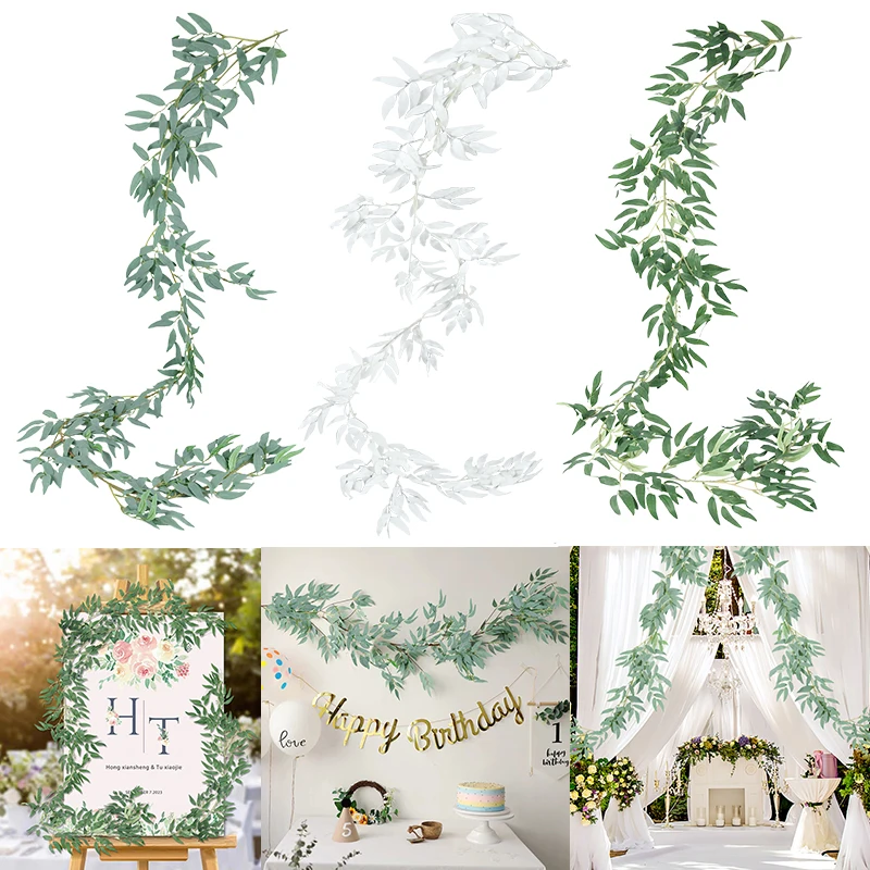 

Simulation Willow Hanging Garland Artificial Green Leaves Vine Party Wedding Backdrop Decoration Fake Foliage DIY Xmas Wreath