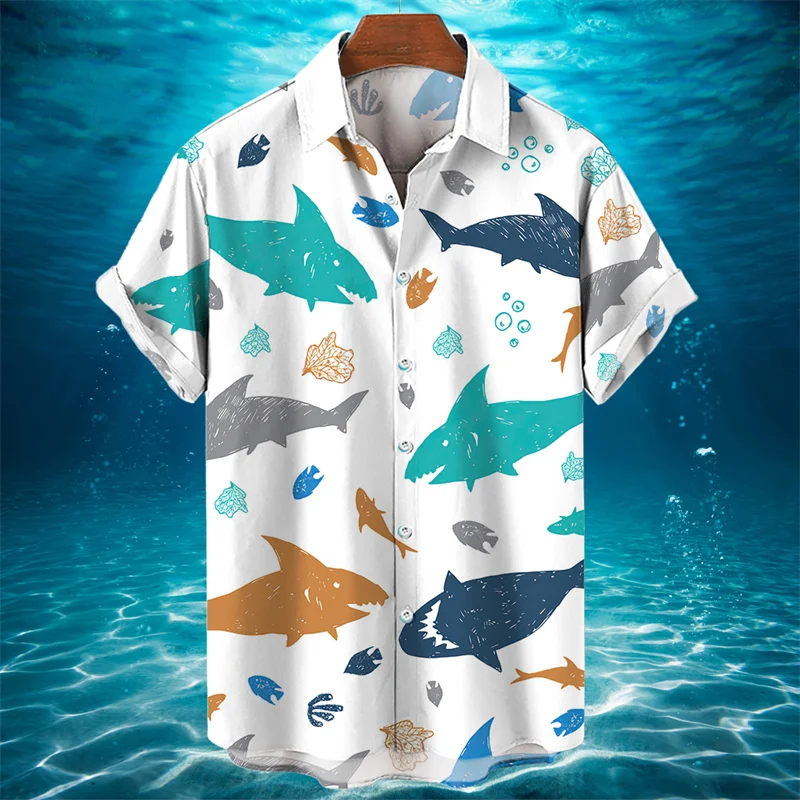 

3D Animal Shark Print Hawaiian Shirt Men's Summer Casual Shirt Fashion Short Sleeved Sea World Loose Street Blouse Clothes 2025