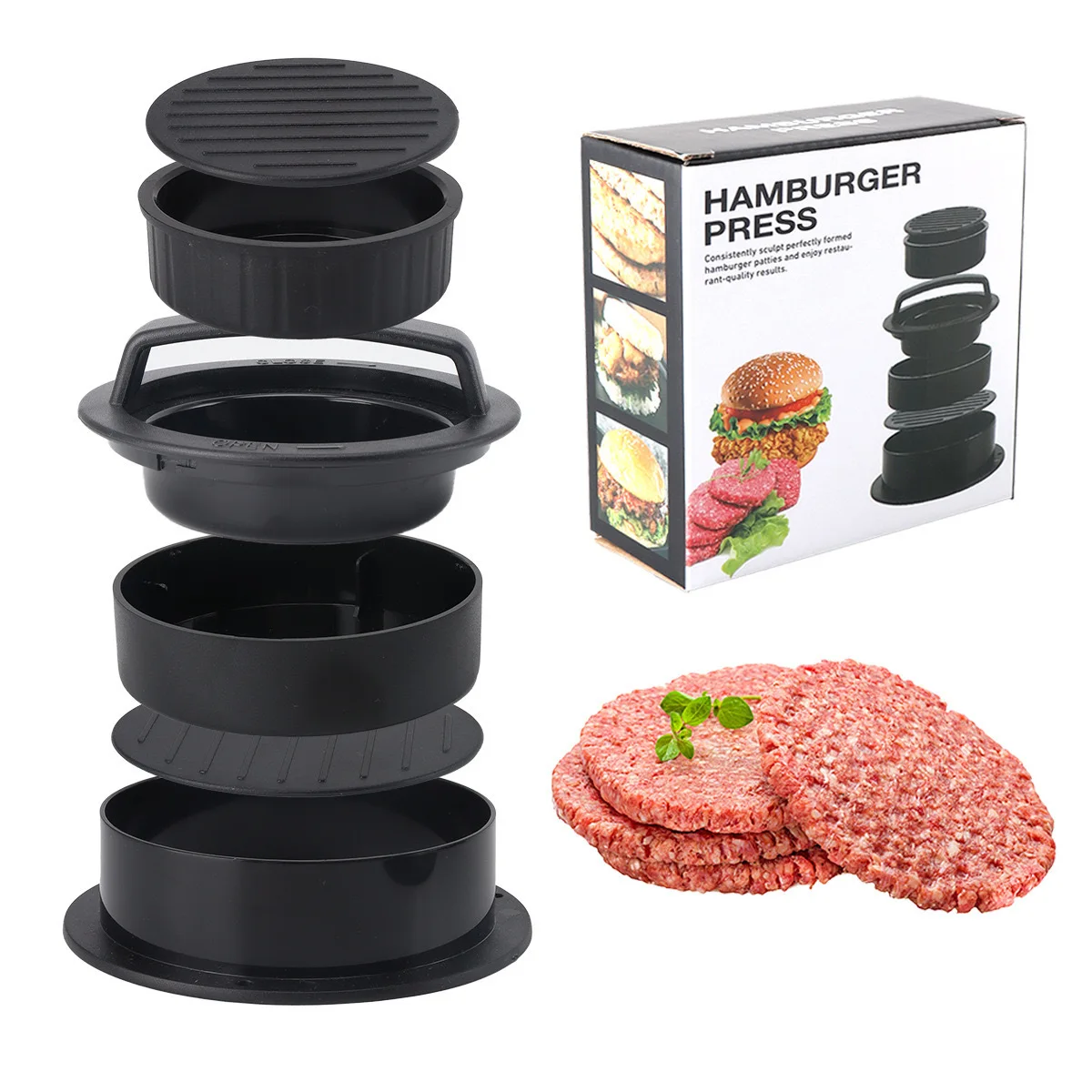 

Burger Press 3 in 1 Non-Stick Hamburger Press Patty Maker Meat Beef Patty Molds for Stuffed Burgers Slider BBQ Barbecue Grilling