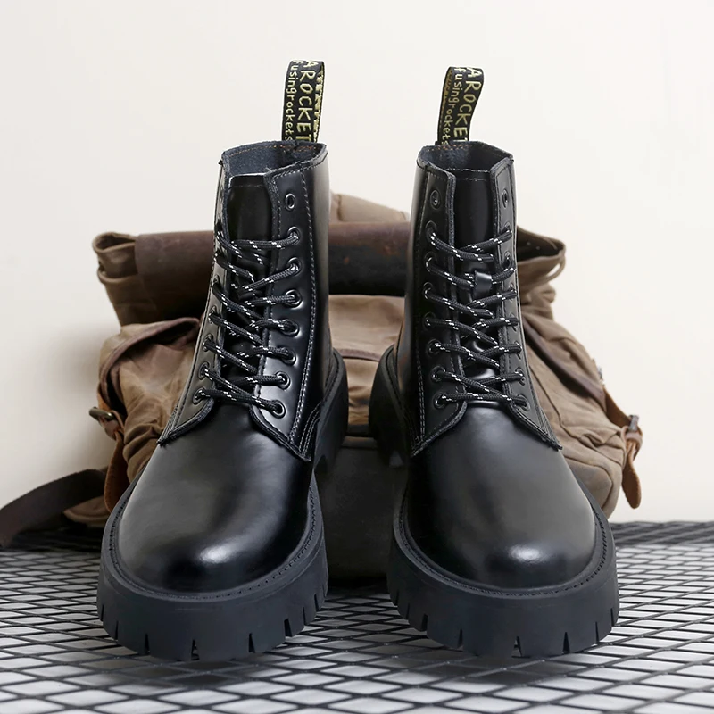 

Winter Men High Top Boots with 8-hole Shoulder Straps Height Increasing Non Slip Durable Warm Casual Fashionable Boots