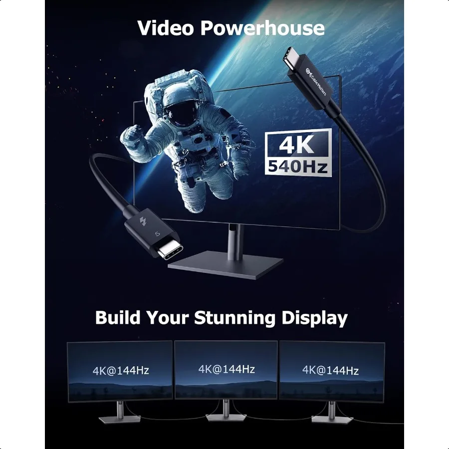 [معتمدة من Intel] كابل Thunderbolt 5 بسرعة 80 جيجابت في الثانية مع تعزيز عرض النطاق الترددي يصل إلى 120 جيجابت في الثانية وشحن 240 وات 0.5 متر 1.6 قدم متوافق مع Th