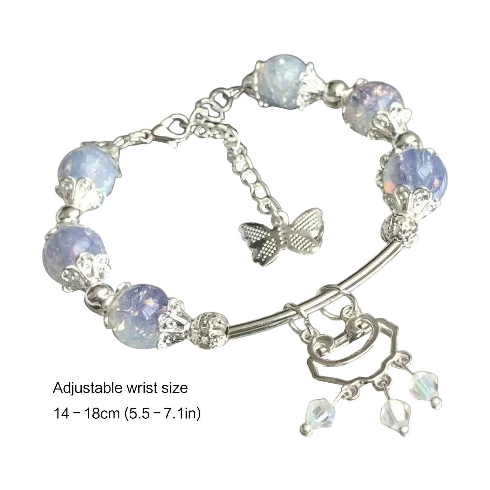 블루 버터플라이 윈드 차임 팔찌 조절 가능한 합금 뱅글 여성 소녀 선물용
