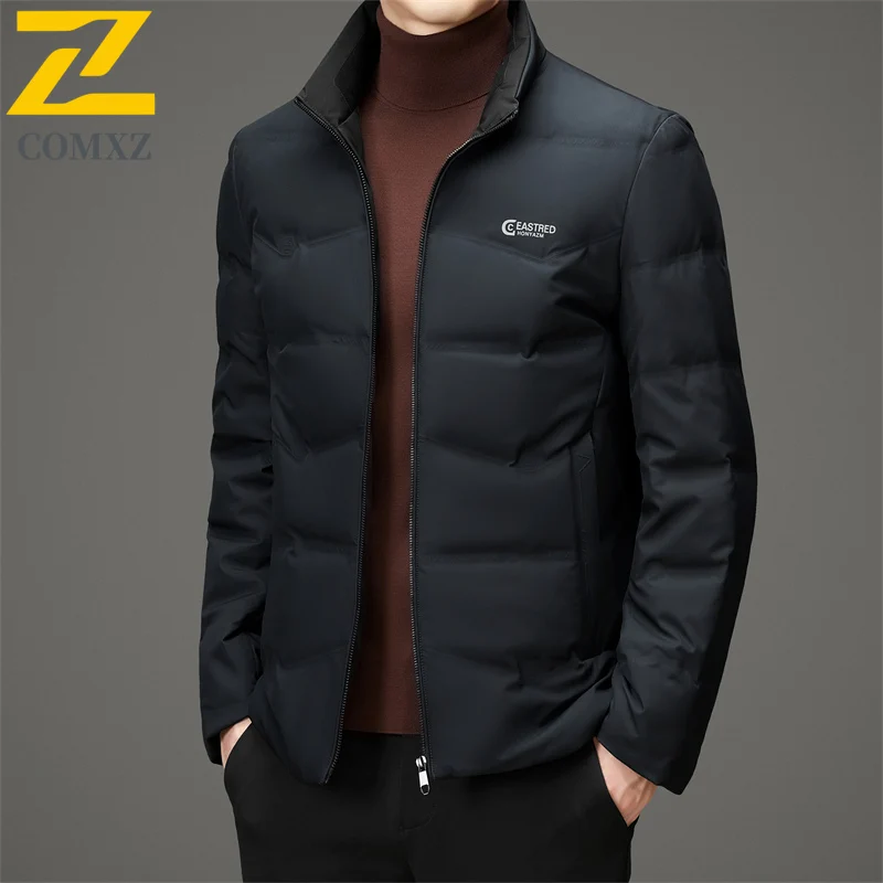 COMXZ Mens Short Down Jacket New Fashion Stand Collar Business Casual Warm Puffer Coat Luxury Ultra Light Windproof Winter Coat