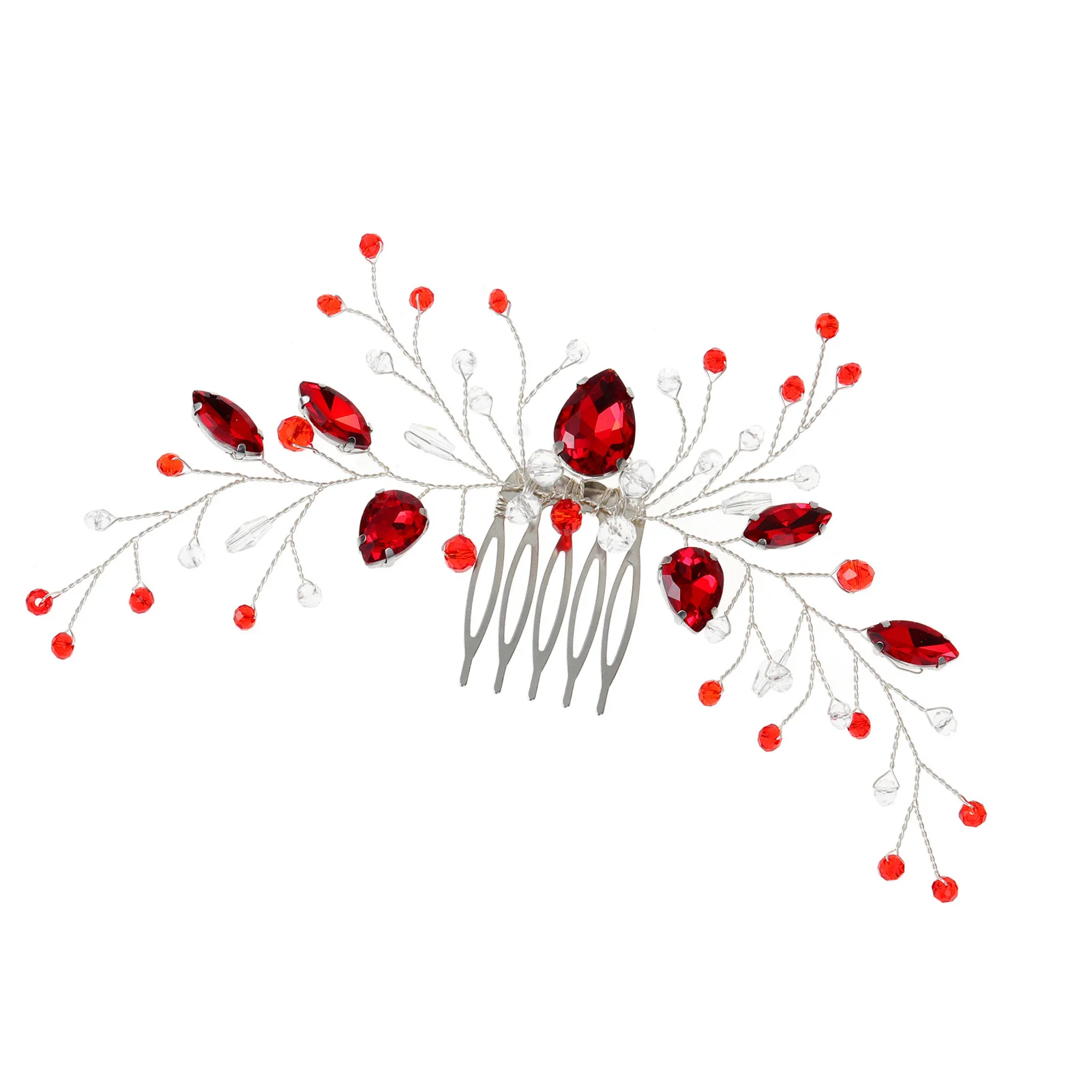 Wedding Hair Combs Hair Accessories Red Color Rhinestone Hairpins Clips Silver Color Metal Headpieces for Bride Novia Jewelry