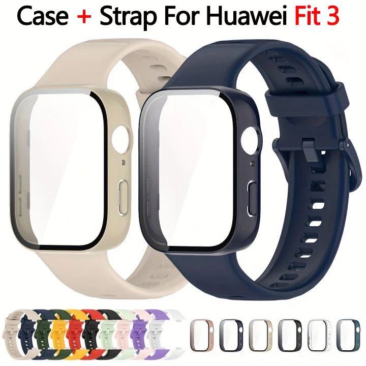 Silicone Watch Strap For Huawei Watch Fit 3 band Replacement Bracelet For Huawei Watch Fit3 Strap With PC Case Screen Protector