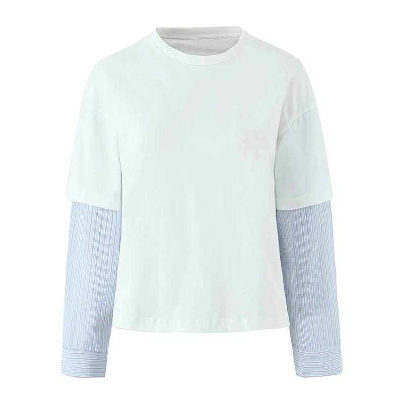 

YENKYE 2025 American Retro T Shirt Women Patchwork Long Sleeve O Neck Casual Loose Tees Female Autumn Tops