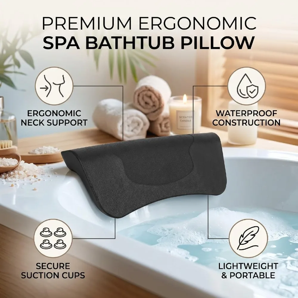 Portable PU Bathtub Pillow with Strong Suction Cups Ergonomic Design Neck Support Cushion Bath Pillow Hotel