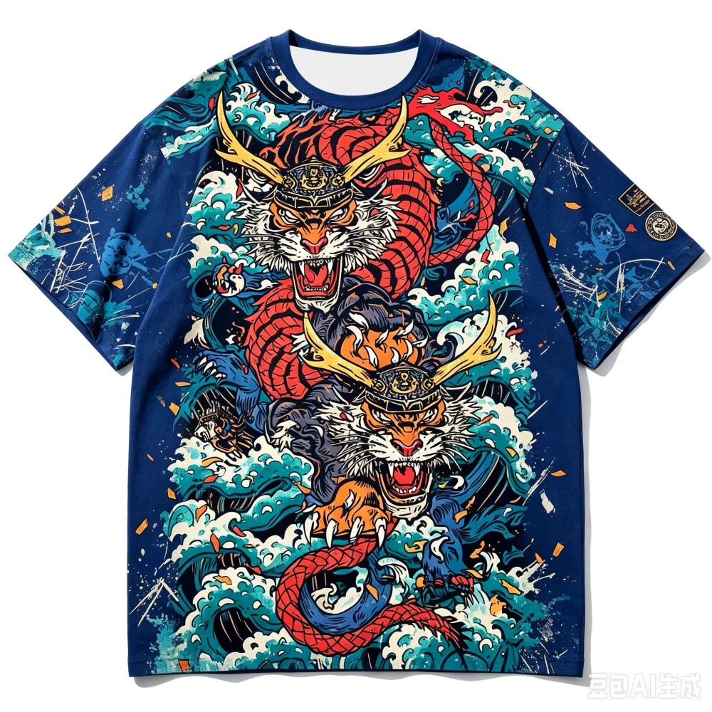 2026 Breathable Quick‑Dry 3D Printed Tiger Dragon Wave Ukiyo‑e Graphic Short‑Sleeve Streetwear T‑Shirt A Family Set