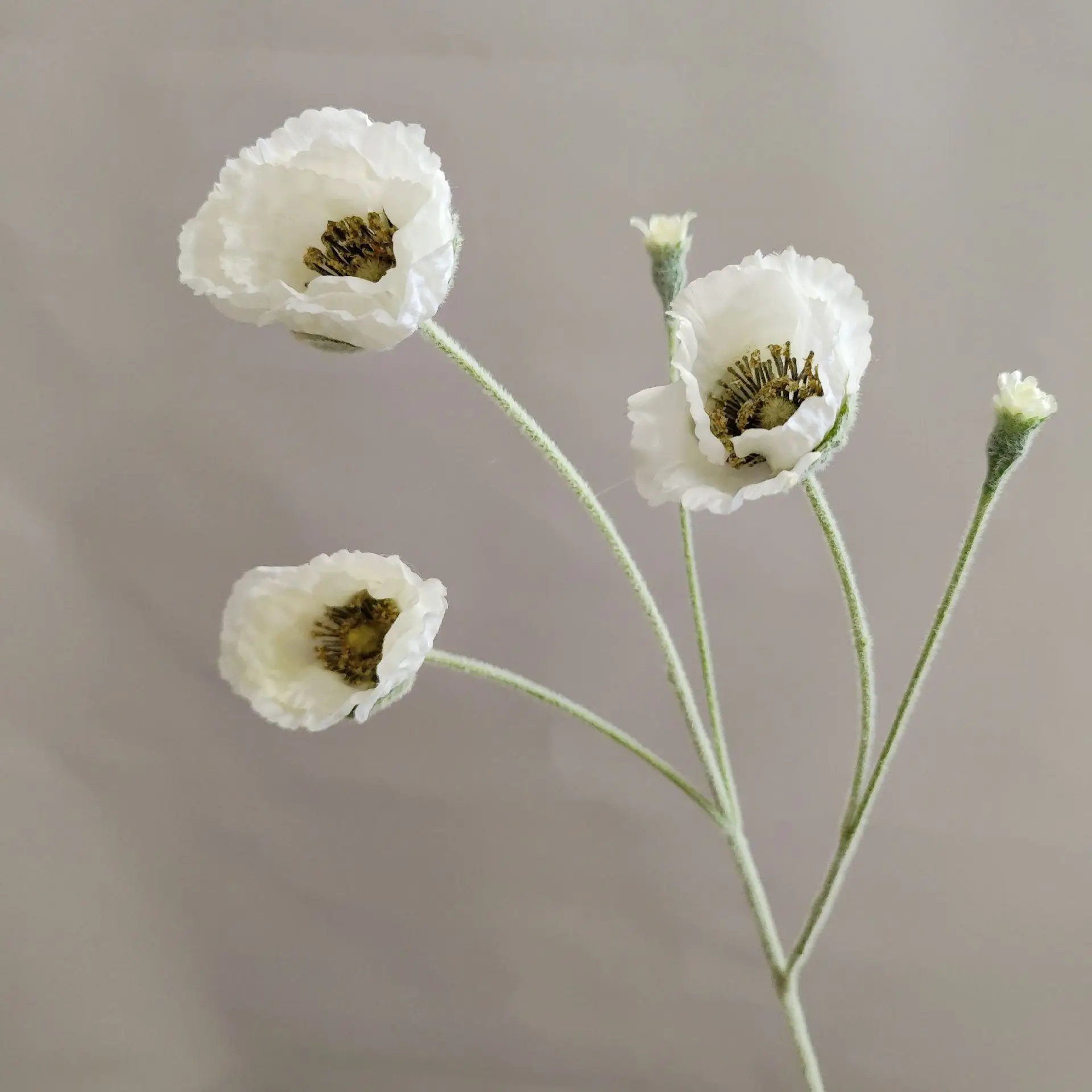 5 Stück künstliche beflockte Mohnblumen für Heimdekoration, Seidenmohn, Brautstrauß, Hochzeitsdekoration, Party, künstliche Blumenarrangements – Detail 3