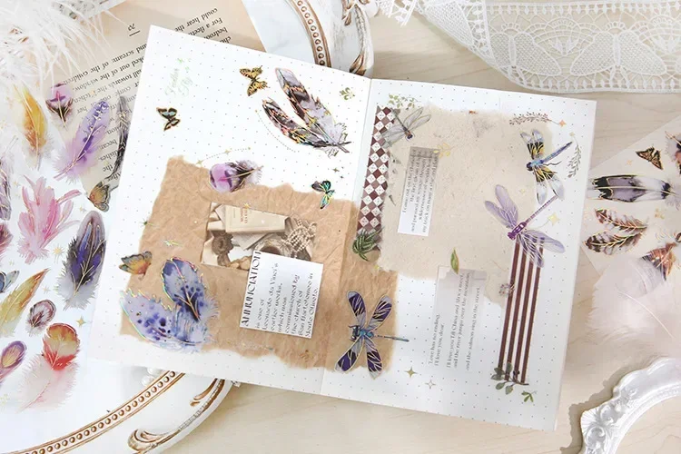 3pcs Kawaii Sticker Pack Feather Dragonfly Bird Jellyfish Decorative Scrapbooking Material Labels for Diary Phone Journal Planne