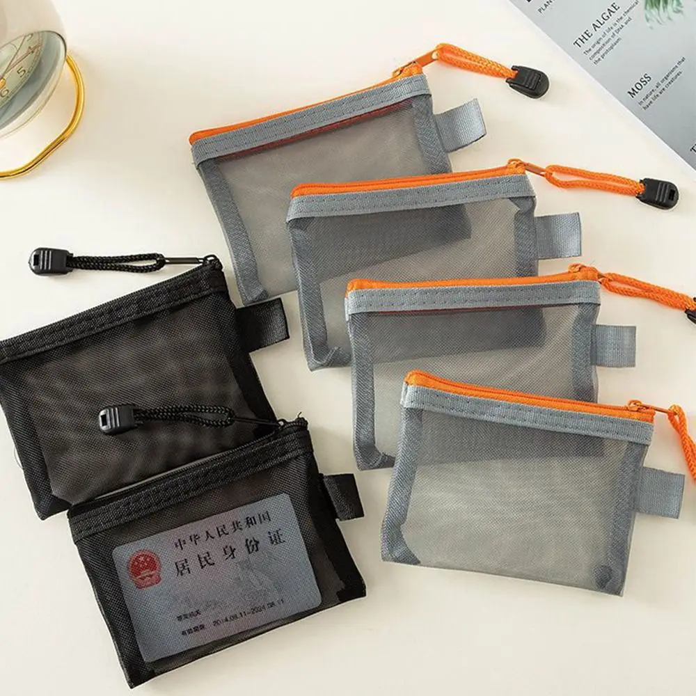 

1Pc Durable Transparent Mesh Zipper Bag Nylon Mini Coin Purse Storage Bag for Earphone Data Line Lipstick Storage
