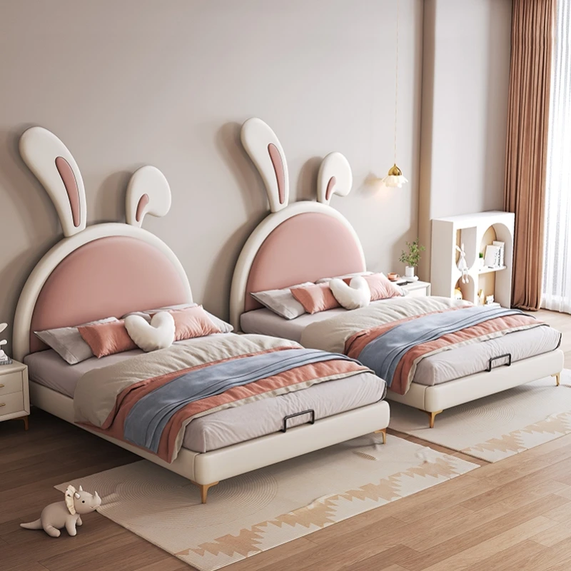 Girl Princess Children Bed Simple Modern Leather Comferter Bed Light Luxury Cama Infantil Bedroom Set Furniture