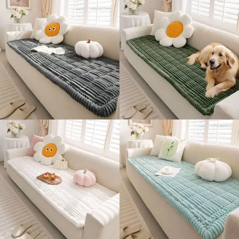 Luxury Flannel Pet Sofa Cover Breathable Washable Non Slip Plush Couch Protector Durable Soft Blanket for Dogs Cats All Sizes