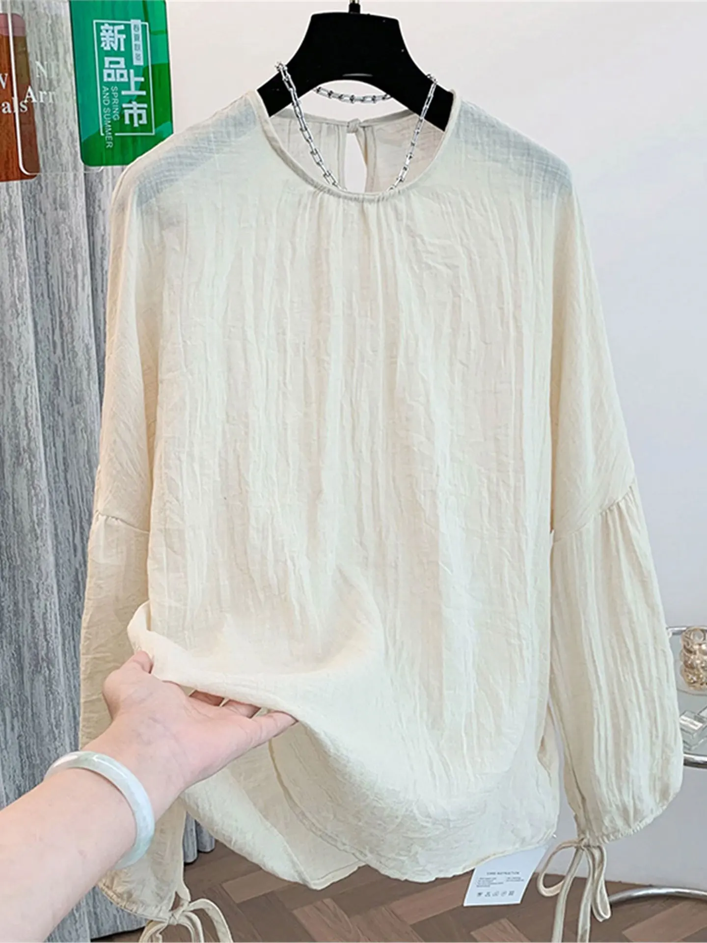 

Slimming Long Sve Base irt Women's Loose Hollow out Design Casual Sle Spring Faion plus Size Boting Top