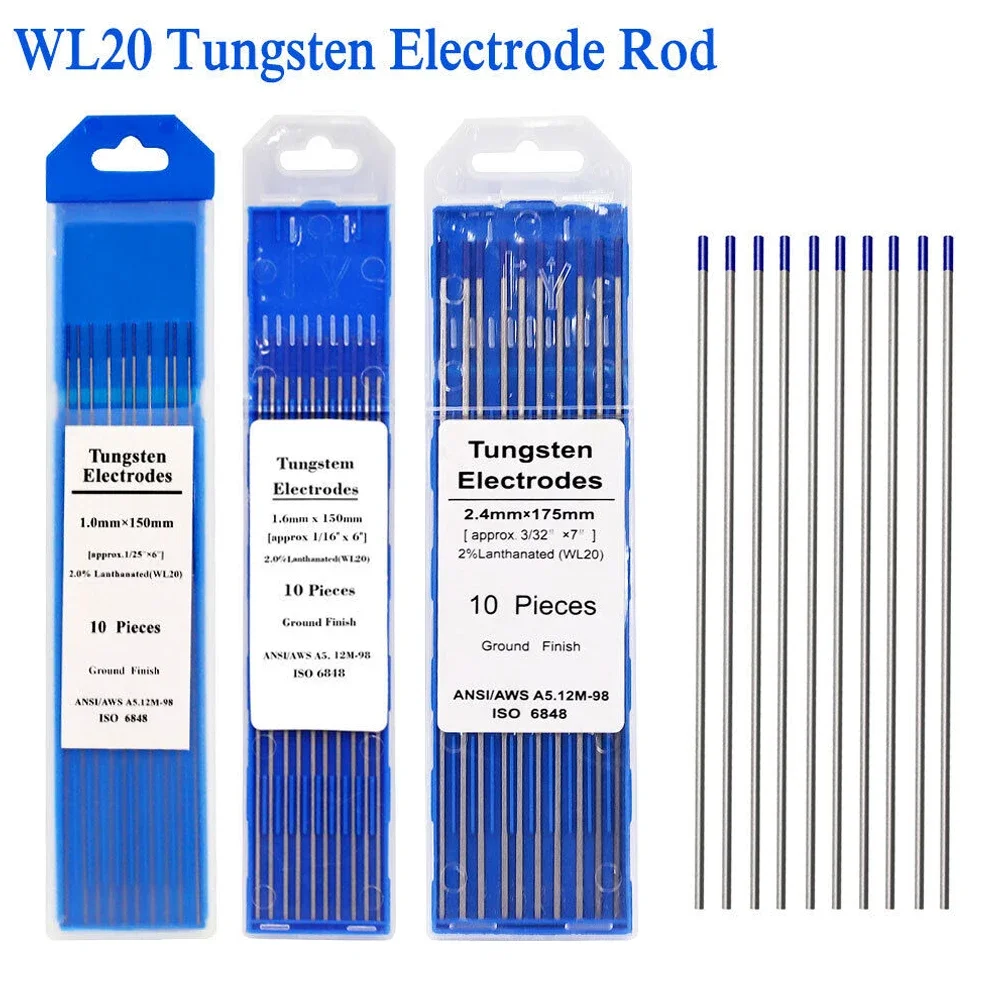 Boutique High Quality Practical Tungsten Electrodes Lanthanum TIG Tungsten Electrode WL20 Welding 10 Pcs 2% Blue