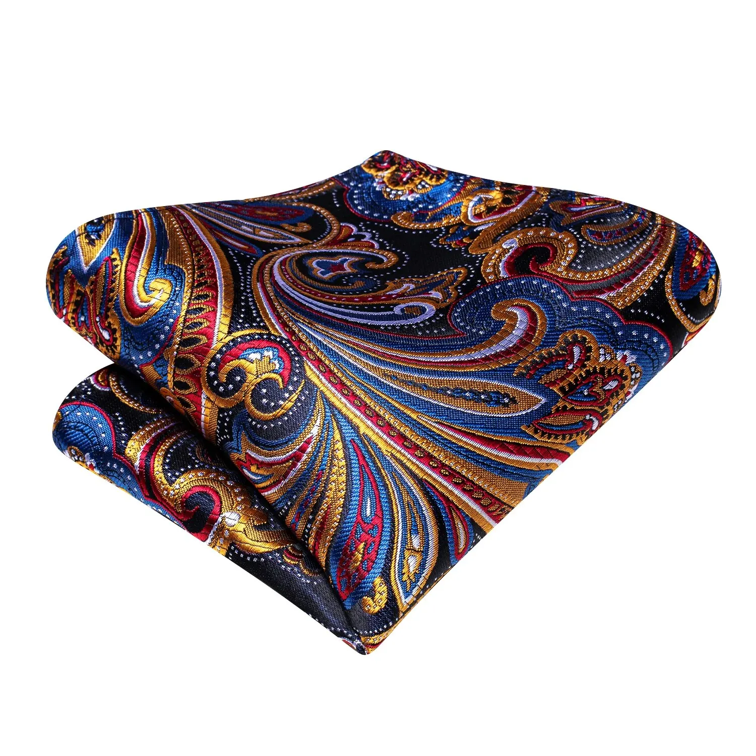 Hi-tie Orange Blue Paisley Wedding Necktie For Men 3pcs Men\'s Ties & Cufflinks & Handkerchief Sets For Business