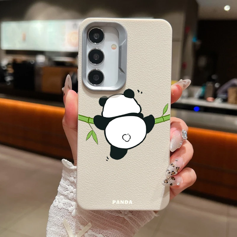 Hanging Panda Case For Samsung Galaxy A55 A54 5G A35 A25 A15 A16 A52 A53 A14 A34 S20 S21 FE S22 S23 S24 Ultra Leather Texture