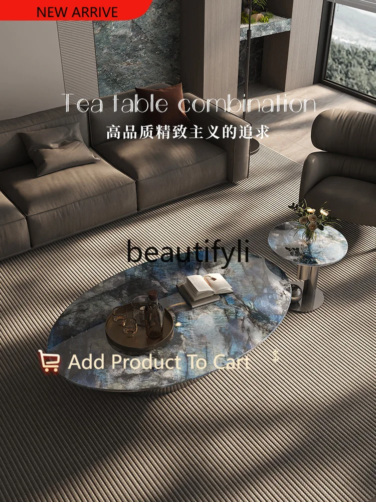 

Microcrystalline stone oval luxury stone coffee table combination modern light luxury living room home G1218