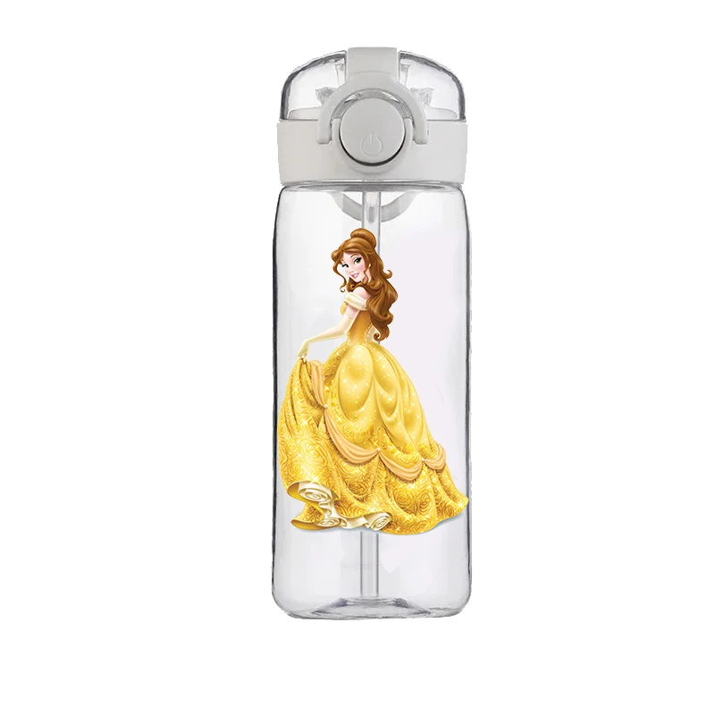 Disney Anime Beauty and the Beast Straw Cup Child Water Cup Food Grade Belle Prince Adams Cartoon Plastic Kettle Anti-drop Cup