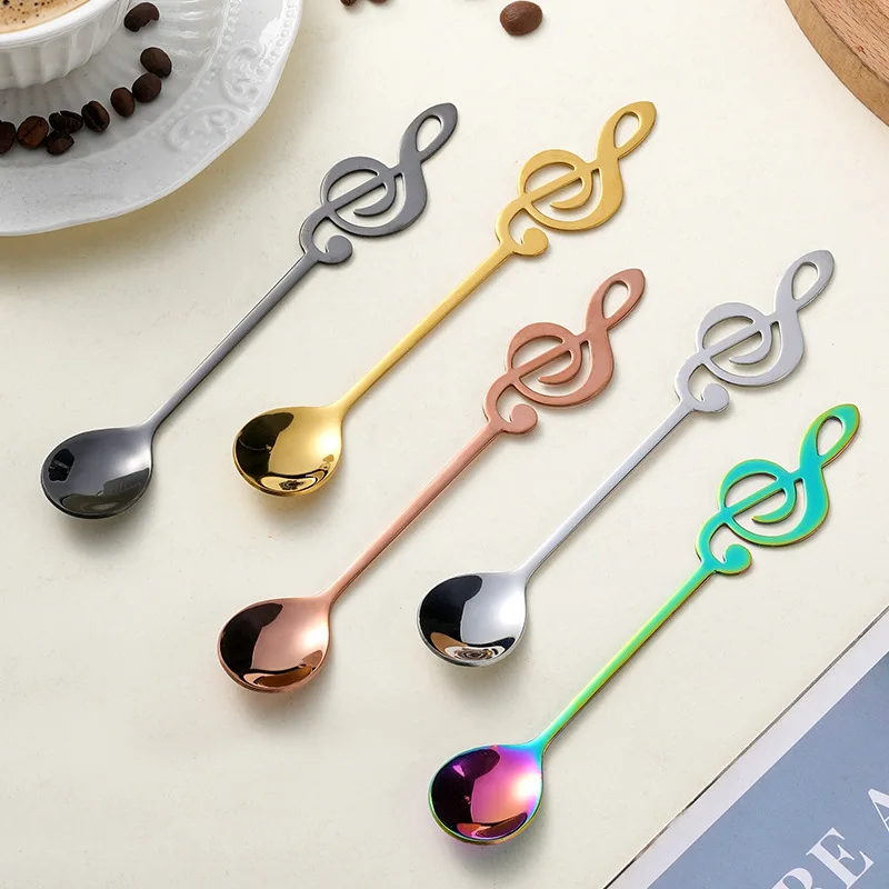 Stainless Steel Spoon Ice Cream Spoon Creative Golden Note Spoon Coffee Stirring Spoon Dessert Bird's Nest Honey Spoon