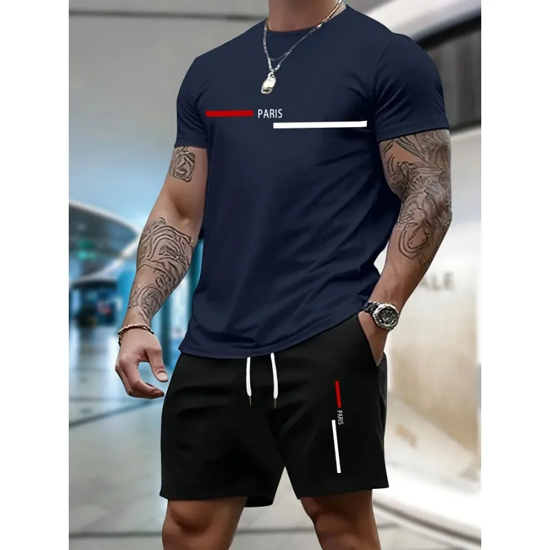 Neues Herren-Sportbekleidungsset, lässiges Shorts- und T-Shirt-Set, atmungsaktiv, modern, zweiteilig, geeignet für Outdoor-Aktivitäten, Herren-Ausverkauf.