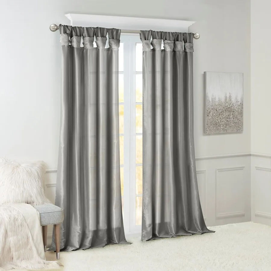 

Twist Tab Lined Window Curtain Panel for Living Room, Polyester, Charcoal, Energy-Efficient and Light-Filtering