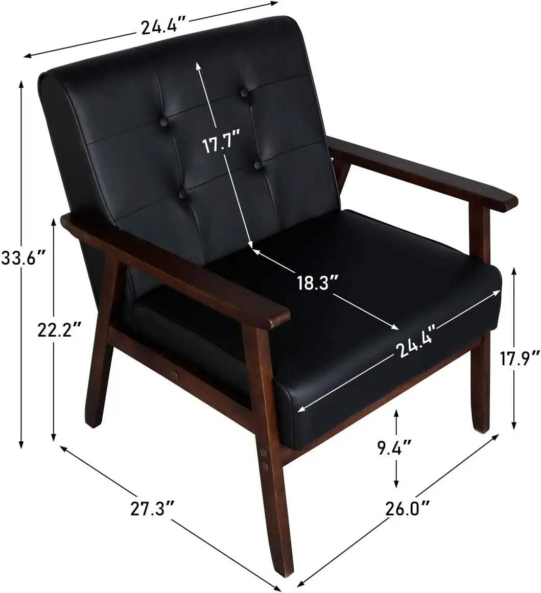 JIASTING Mid-Century Retro Modern Accent Chair Wooden Arm Upholstered Tufted Back Lounge Chairs Seat