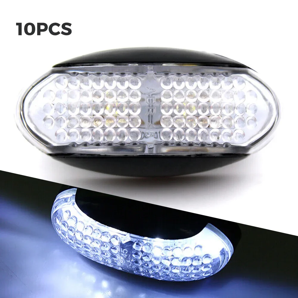 

10Pcs White 4 LED Front Rear Side Marker Indicators Light Clearance Lamp for Truck Car Bus Trailer Van Caravan Boat 10V-30V