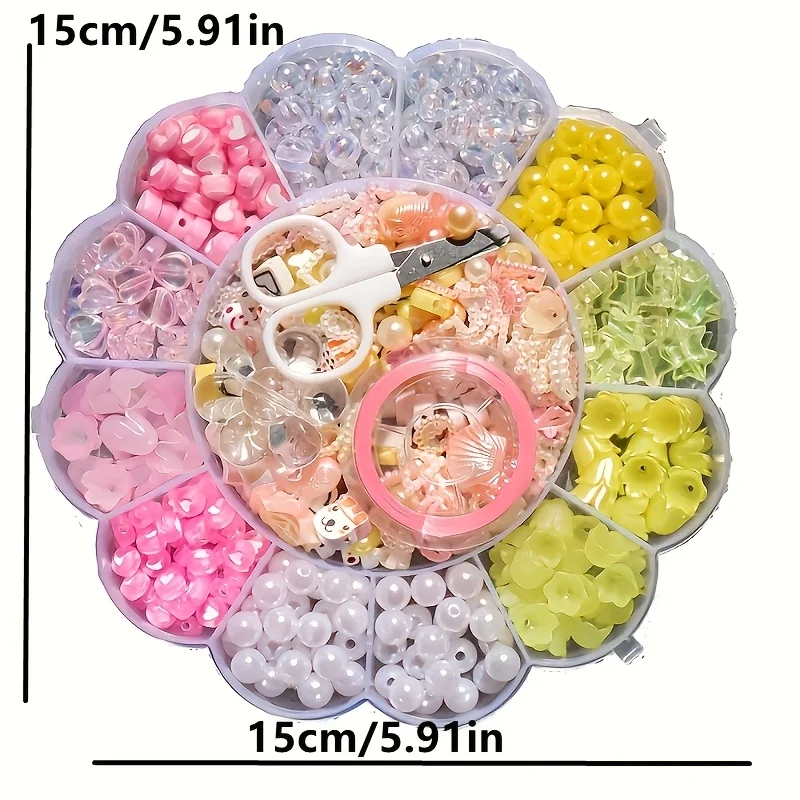 800pcs 13pcs 3-piece set, made of yellow pink white gradually changing color acrylic kit box with scissors and elastic thread DI view 4